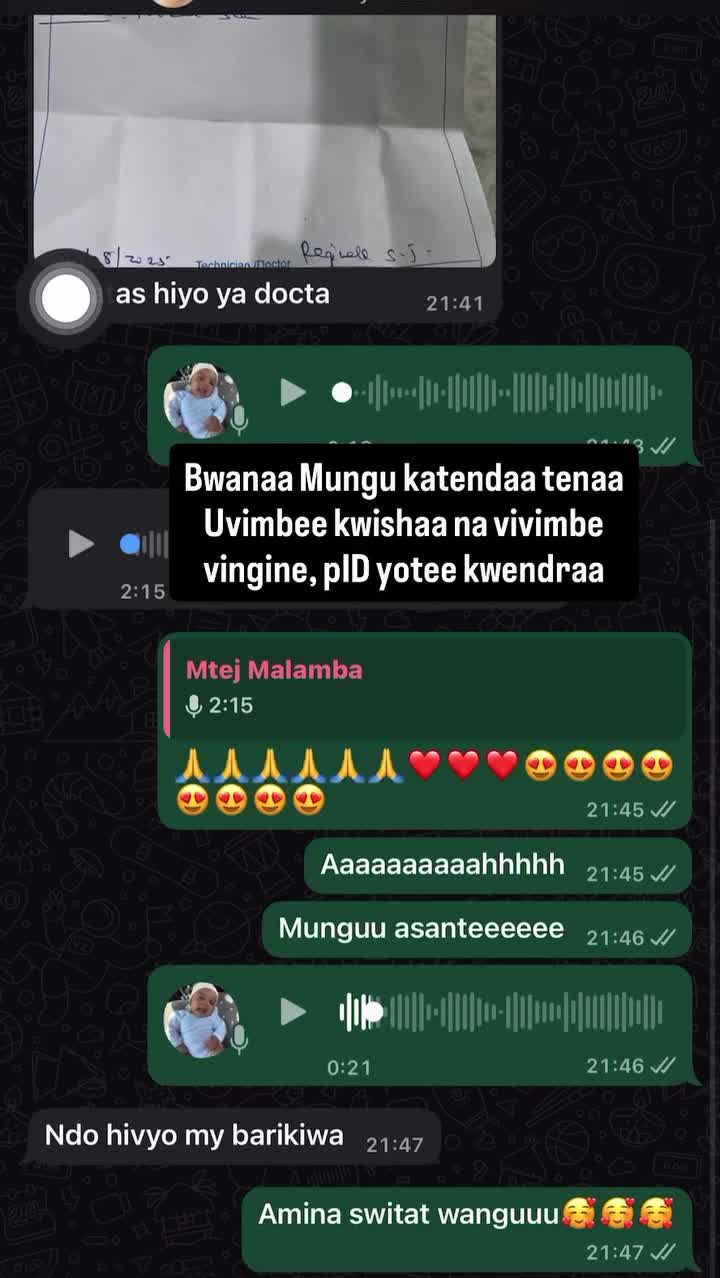 Ujumbe wa mteja kupitia WhatsApp baada ya tiba